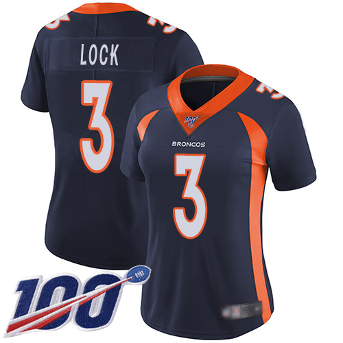 Denver Broncos Limited Women Navy Blue Drew Lock 100th Season Alternate Jersey #3 Vapor Untouchable NFL Football Nike